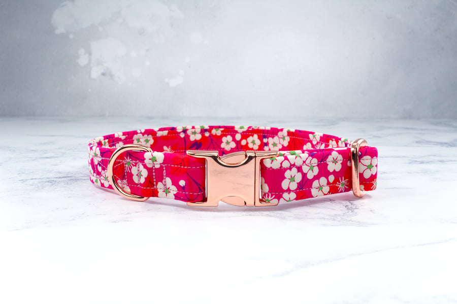 Dog Collar handmade using Liberty of London Tana Lawn- Mitsi, Pink