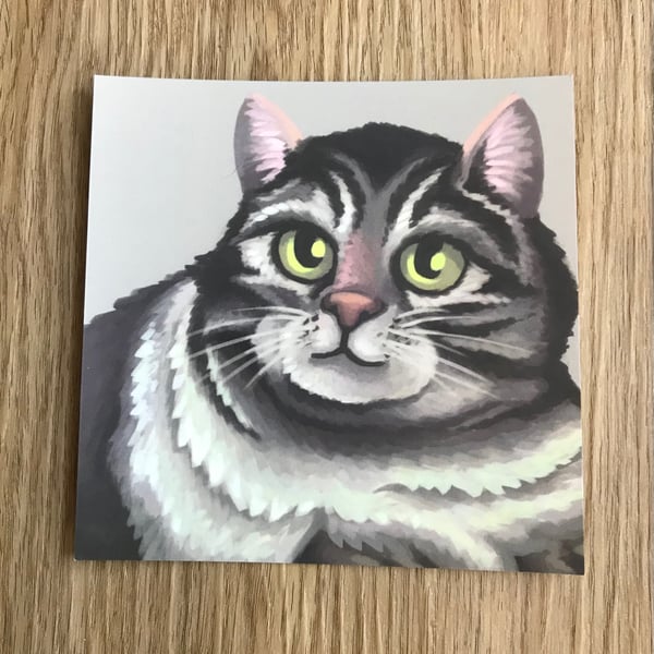 Tabby Cat Square Post Card Print