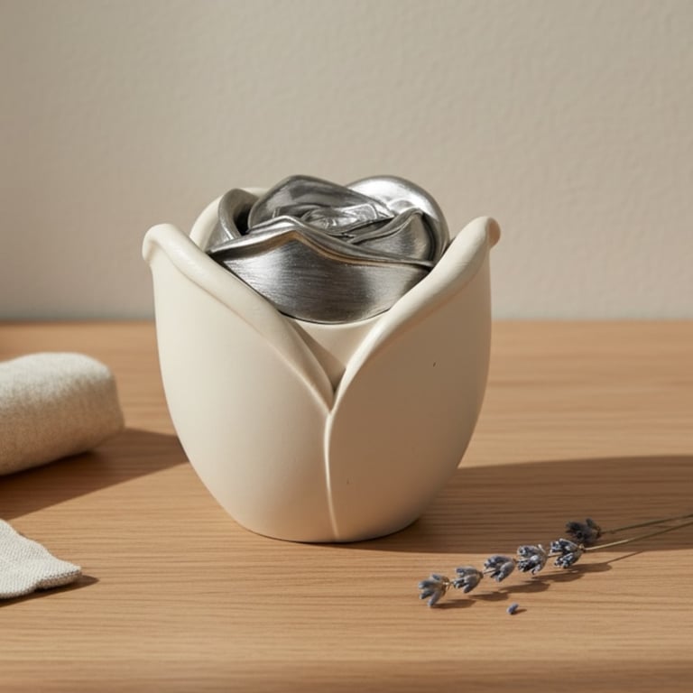 White trinket pot with silver rose lid - handmade jewellery box or keepsake pot