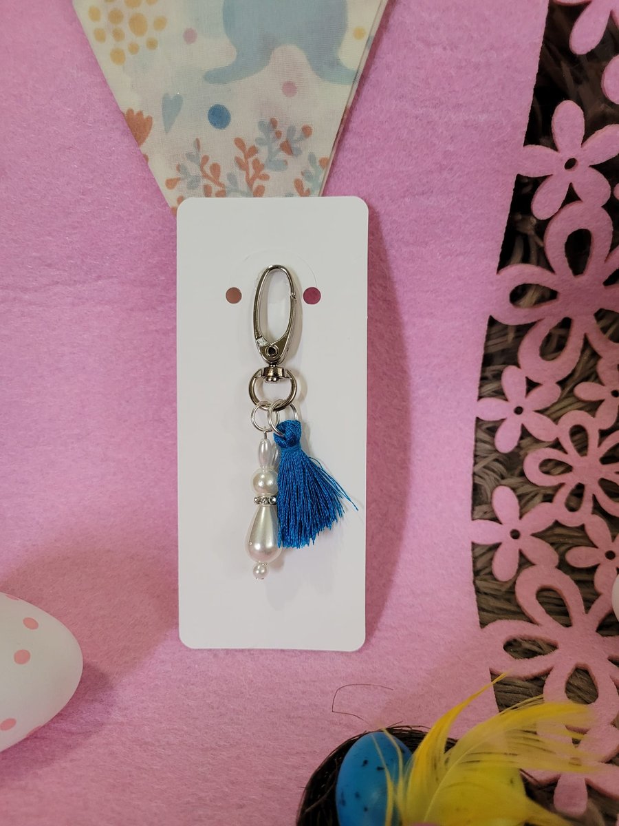 Easter Bunny Tassel Keychain - Blue