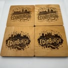 Custom laser engraved chunky wooden coasters with Edinburgh designs