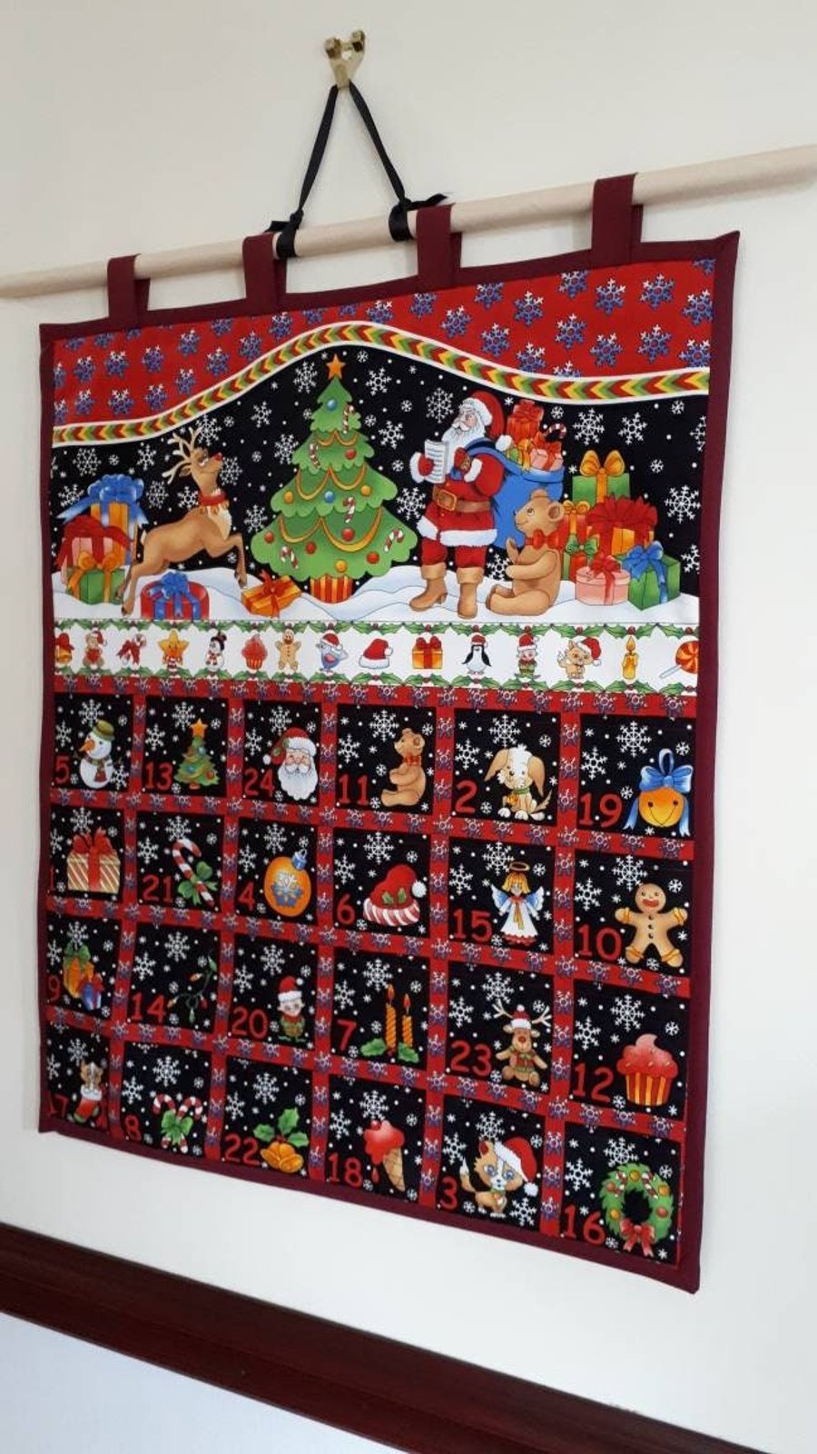 Pocket fabric advent calendar, reusable advent calendar, handmade advent 