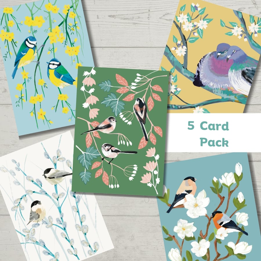 Blank card set garden birds blossom trees special offer