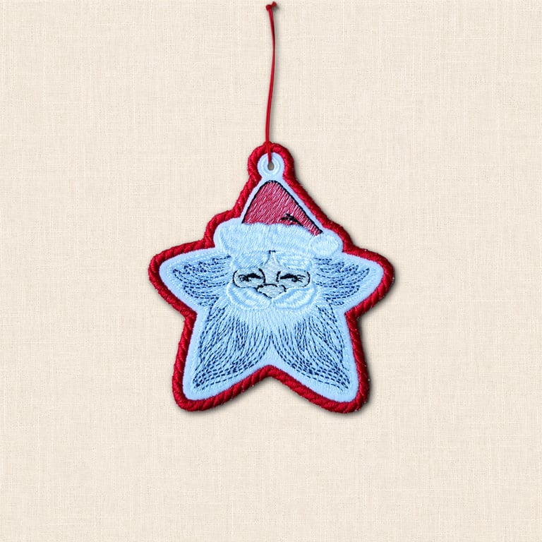 Santa Star Christmas Decoration - Embroidered Tree Ornament
