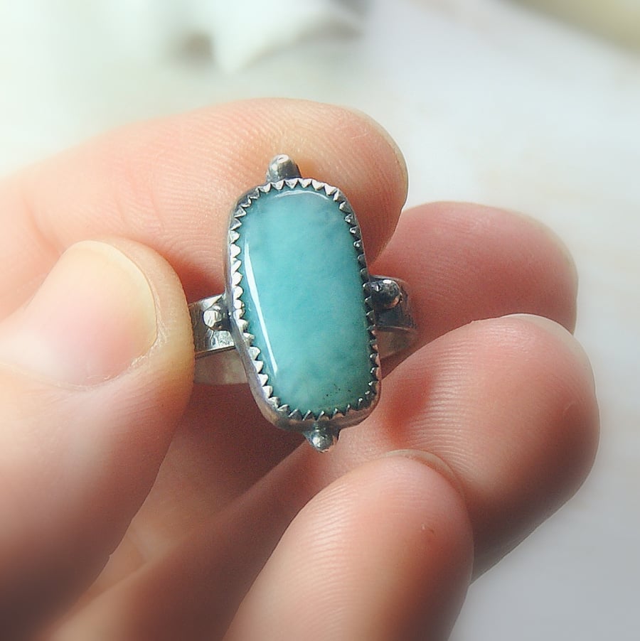 Tropical Magnesite Ring, Blue Stone Ring, Mixed Metal Jewellery