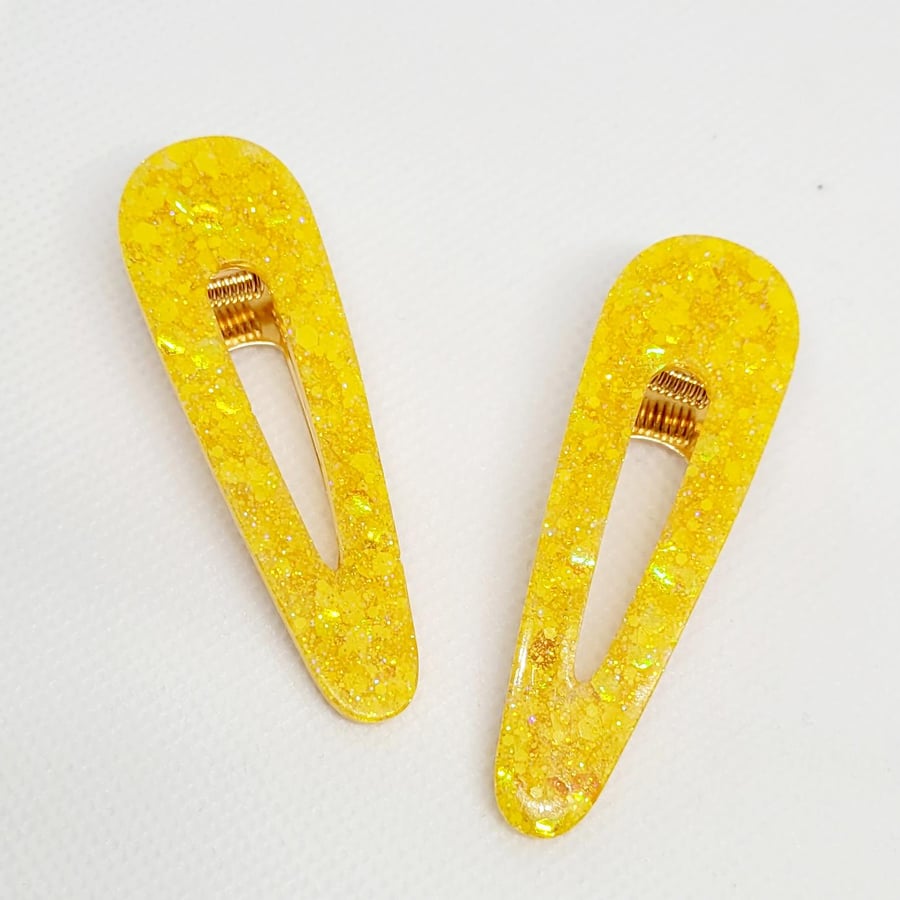 Yellow Glitter Hair Clips