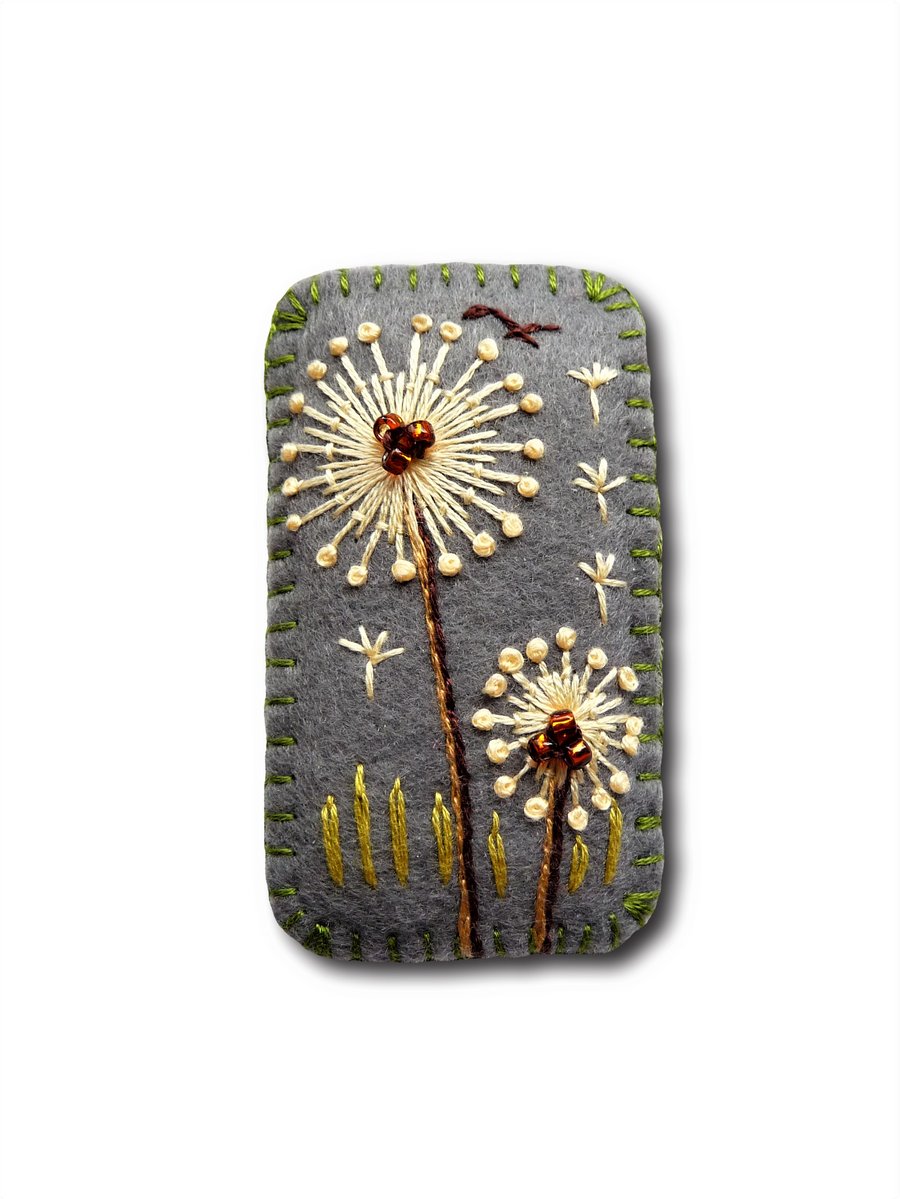 Rectangle Shape Dandelion inspired handmade felt brooch - Dark Grey