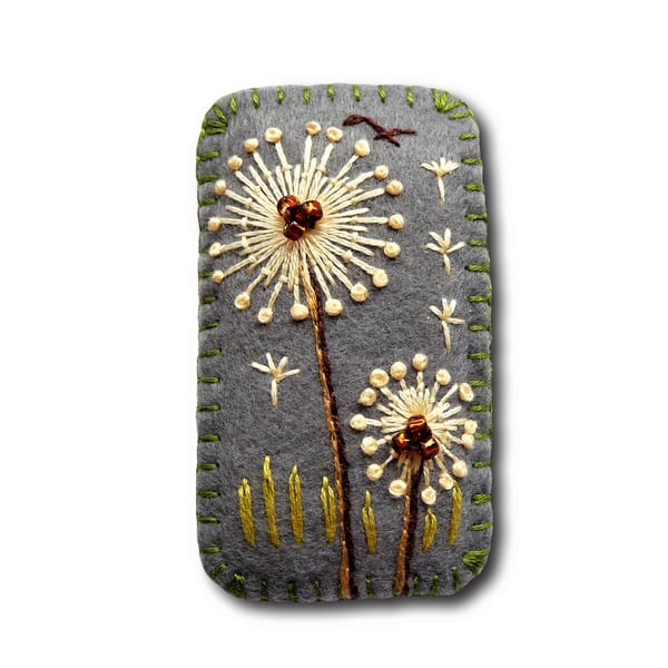Rectangle Shape Dandelion inspired handmade felt brooch - Dark Grey