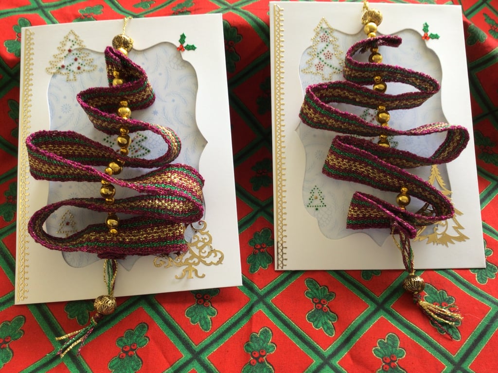 Set of two handwoven Christmas decorations and traditional Christmas Cards