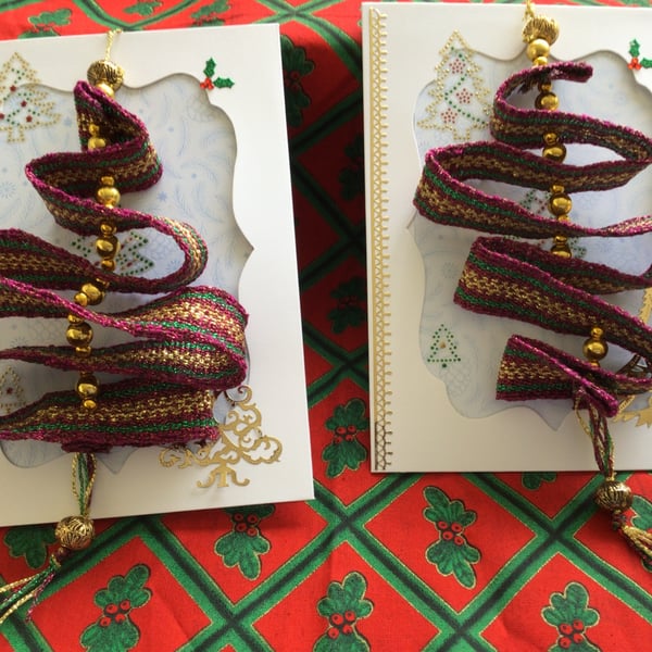 Set of two handwoven Christmas decorations and traditional Christmas Cards
