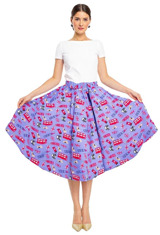 1950s Vintage Retro Rockabilly Circle Skirt London print sizes 10-26 