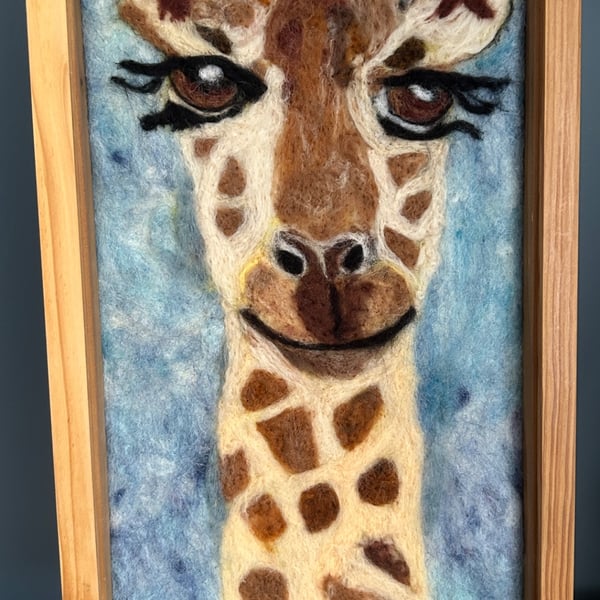 Cheeky giraffe handmade needle felted picture