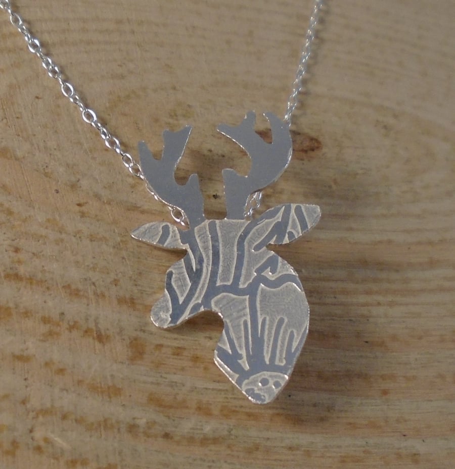 Sterling Silver Mehndi Stag Necklace