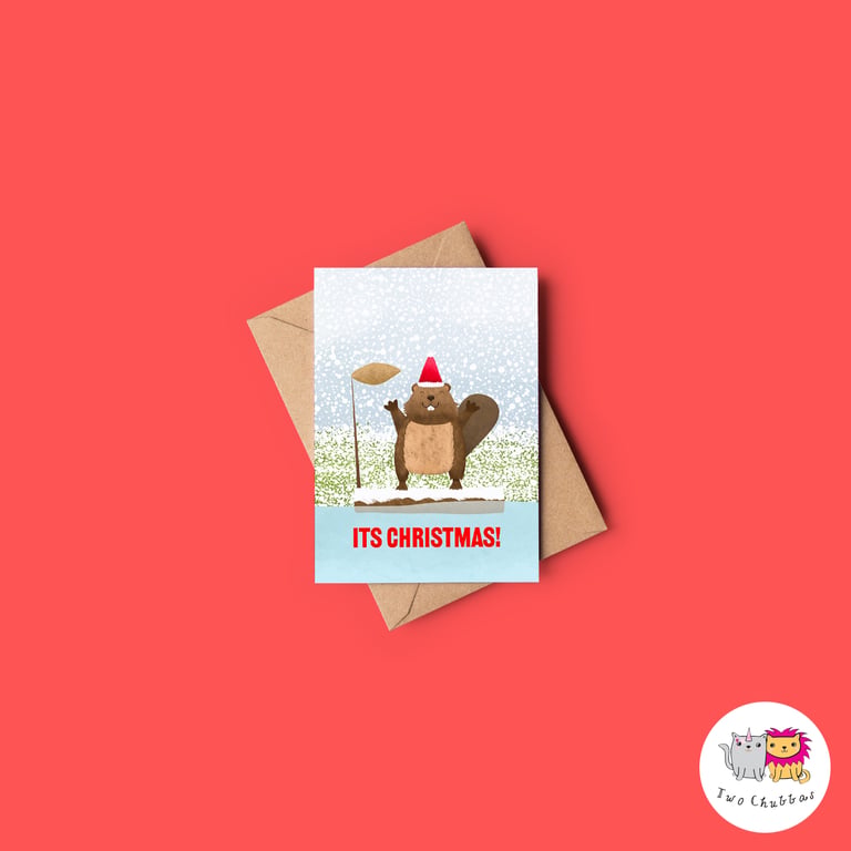 Beaver Christmas Card, A6 Christmas Card, Cute Animal Christmas Card