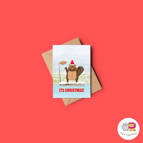 Beaver Christmas Card, A6 Christmas Card, Cute Animal Christmas Card