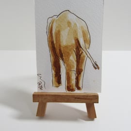 ACEO Art Elephant Bum Original Watercolour & Ink Painting OOAK