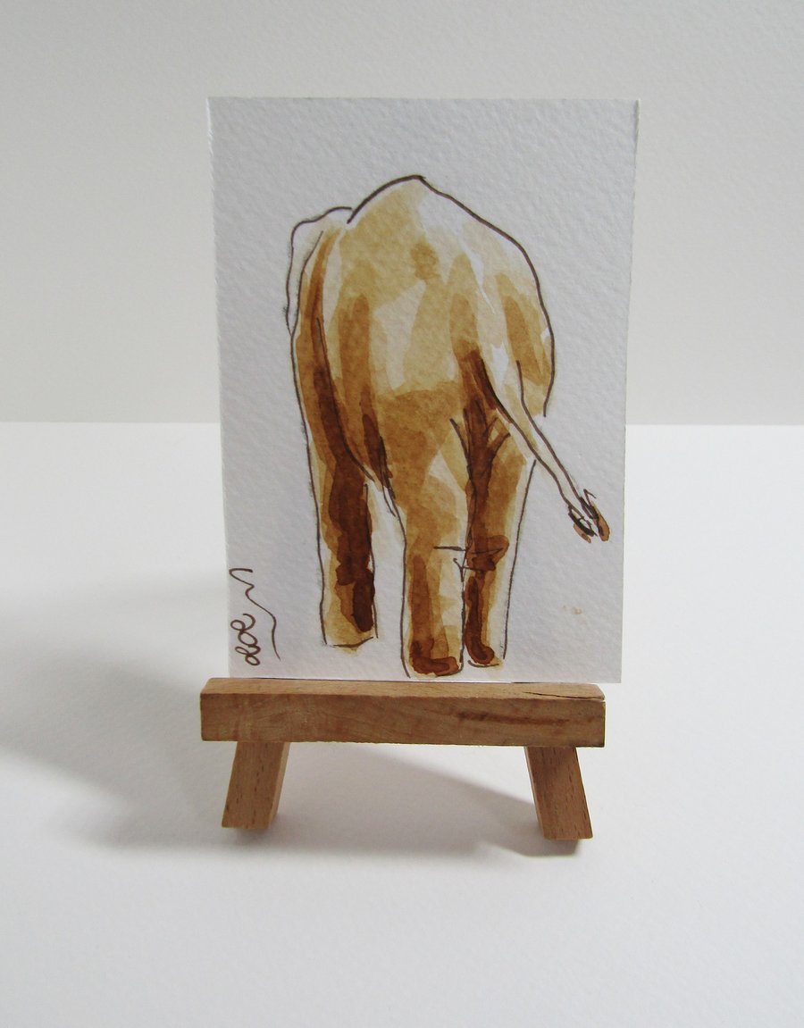 ACEO Art Elephant Bum Original Watercolour & Ink Painting OOAK