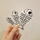 Fish Skeleton Hand Printed Sticker Bundle
