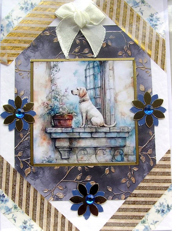 Labrador Dog - Hand Crafted Decoupage Greeting Card - Blank (3152)