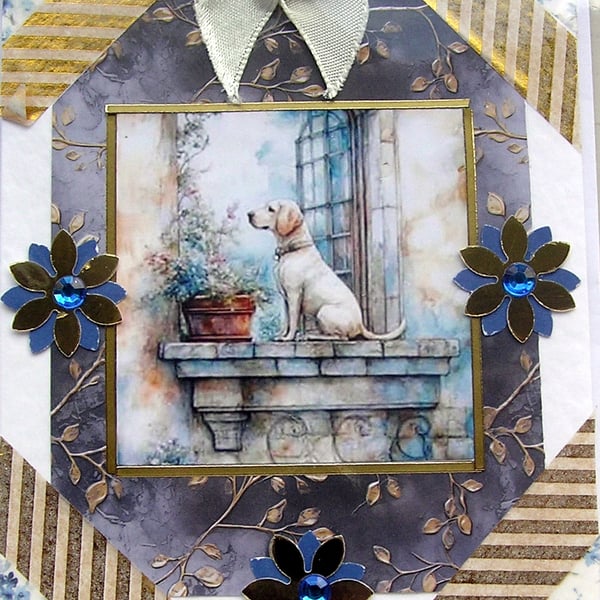 Labrador Dog - Hand Crafted Decoupage Greeting Card - Blank (3152)