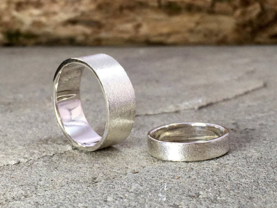 Handmade Chunky Silver Frosted Wedding Rings