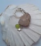Brown Mottled Jasper Key Ring with Star Charm and Green Bead, Teacher's Gift - Image 4