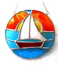 Sailboat Sunset Stained Glass Suncatcher Handmade Ring 030