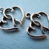 Antique Silver Hearts Pendant /Charm -2pcs
