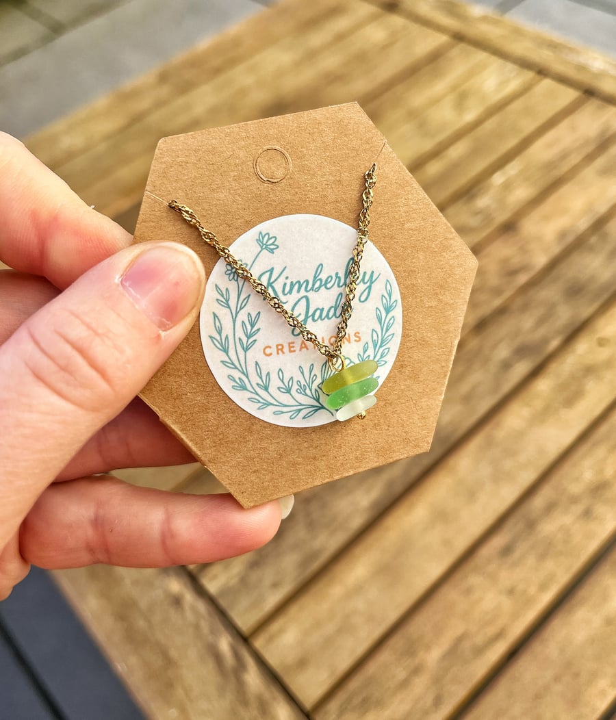 Green Woolacombe Sea Glass Stack Necklace