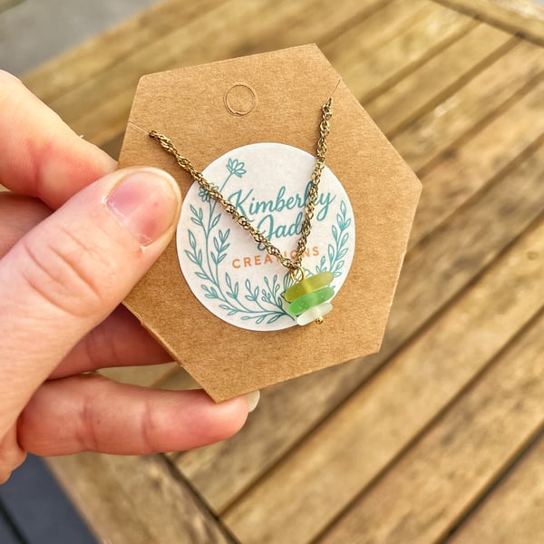 Green Woolacombe Sea Glass Stack Necklace