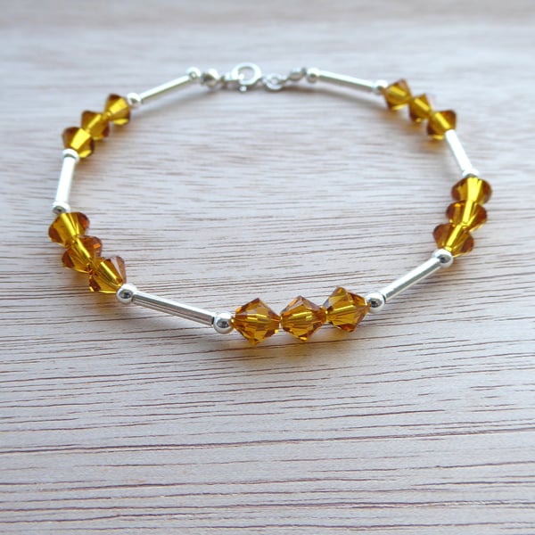 Sterling Silver and Swarovski Topaz Crystal Bracelet