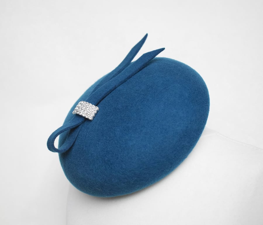 Teal Blue Felt Hat - Cocktail Hat, Womens Races Headpiece