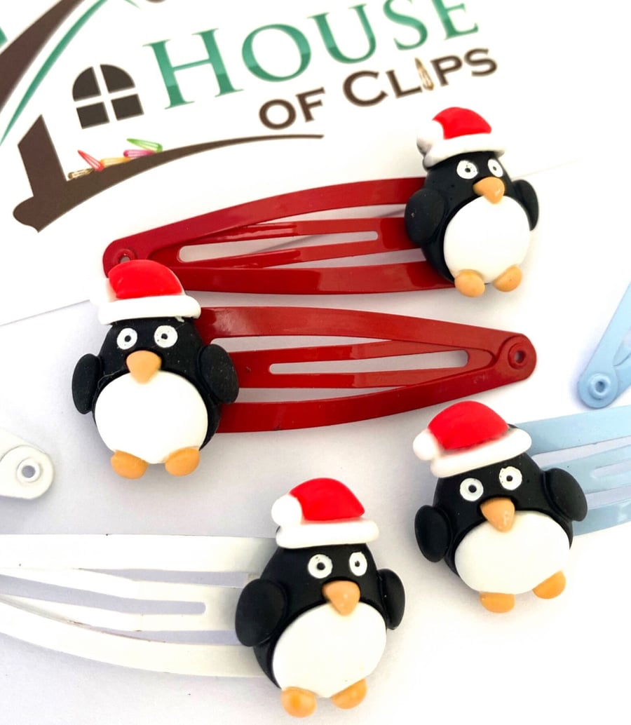 Percy Penguin Hair Clips x2 - Christmas Penguin Hair Clips - Xmas Hair Clips - X
