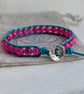 Turquoise leather and hot pink agate bracelet with button fastener  - Image 9