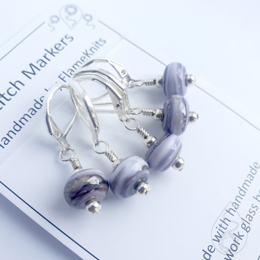 Lampwork Stitch Markers - Purple Swirls