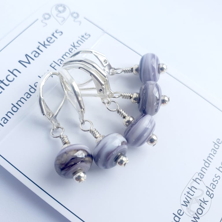 Lampwork Stitch Markers - Purple Swirls