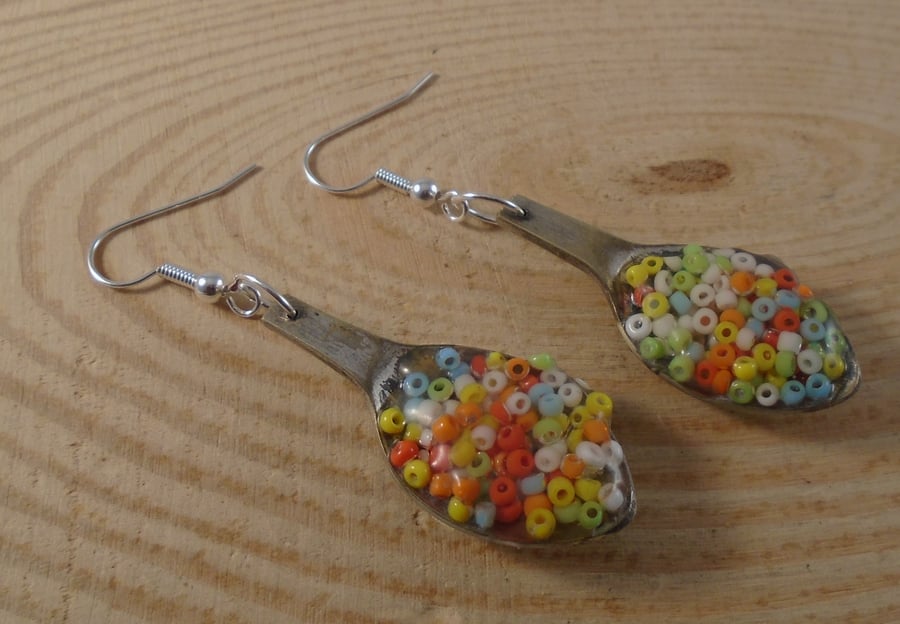 Upcycled Silver Plated Sugar Tong Bead Spoon Drop Dangle Earrings SPE101805