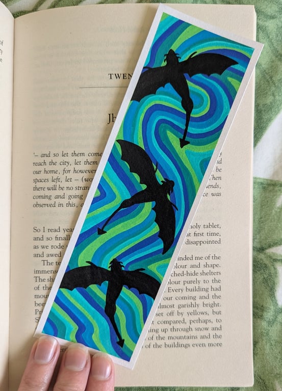 Handmade Green and Blue Swirl Dragon Bookmark