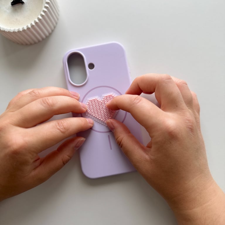 Handmade Heart Cross Stitch Sticker - Phone Case Sticker - Sensory Fidget Patch 