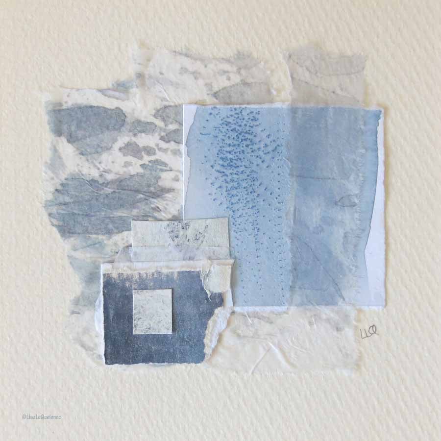 Original mixed media abstract collage inspired by ocean storms in blue and grey