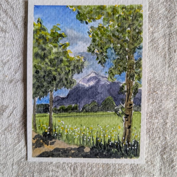 'The Untersberg' ACEO artcard, original watercolour 