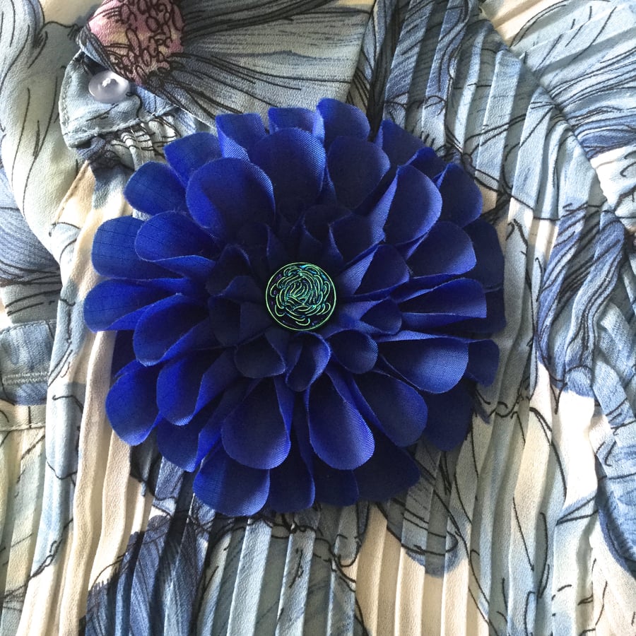 Hand Made Royal Blue Fabric Flower Corsage