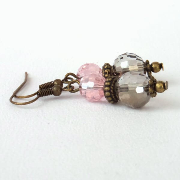 Crystal and bronze earrings, vintage style