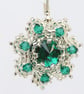 Emerald and Silver Beaded Crystal Earrings - Image 3