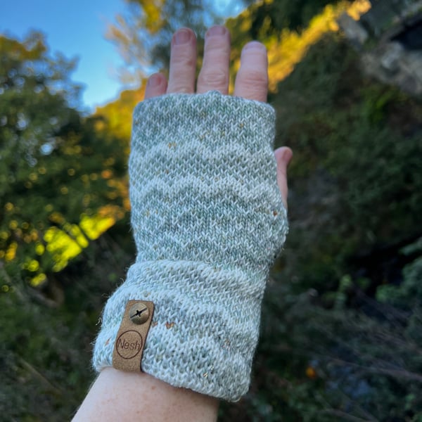 Cream and sparkly grey knitted fairisle wrist warmers super seconds festival