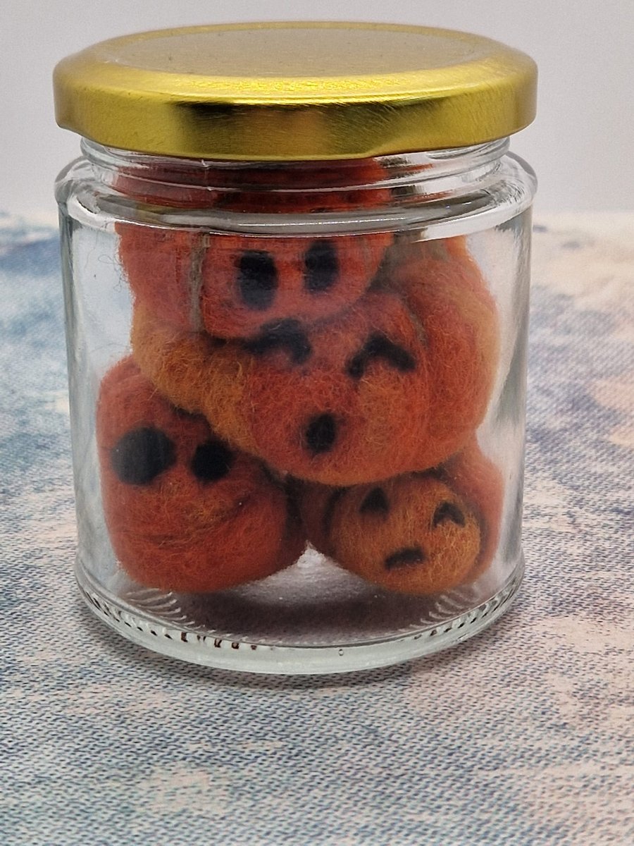 Squashed Needle felt Pumpkins in a Jar