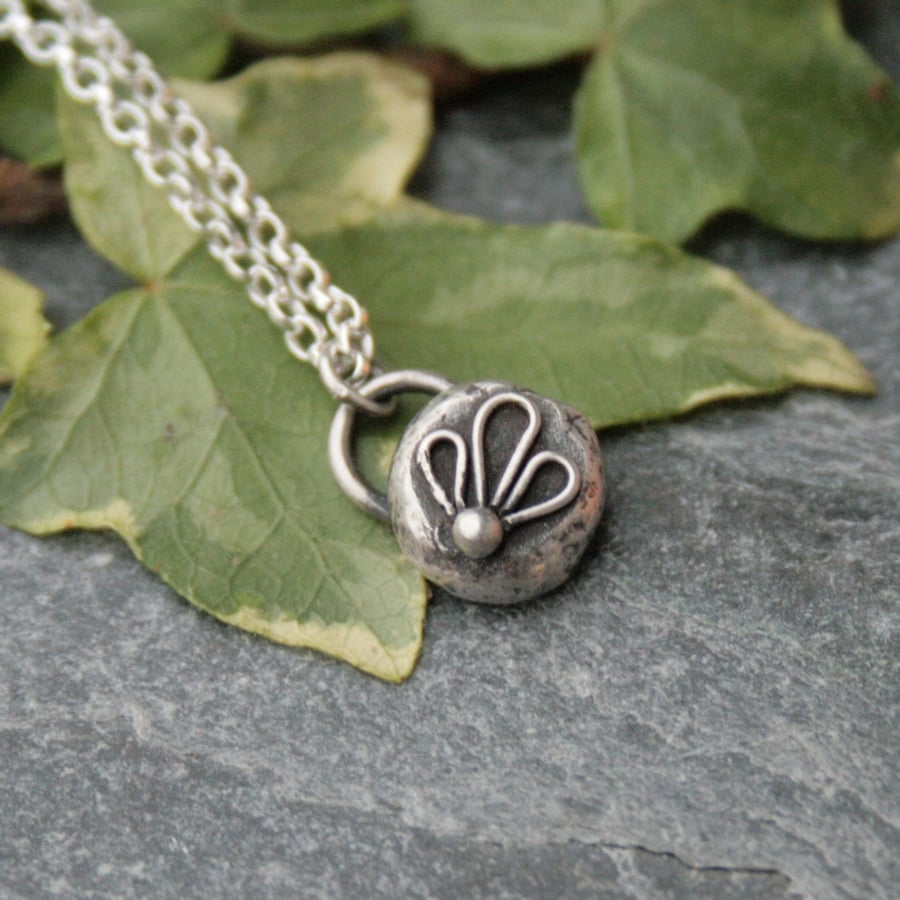 Dainty sterling silver flower necklace, silver pebble necklace, recycled silver 