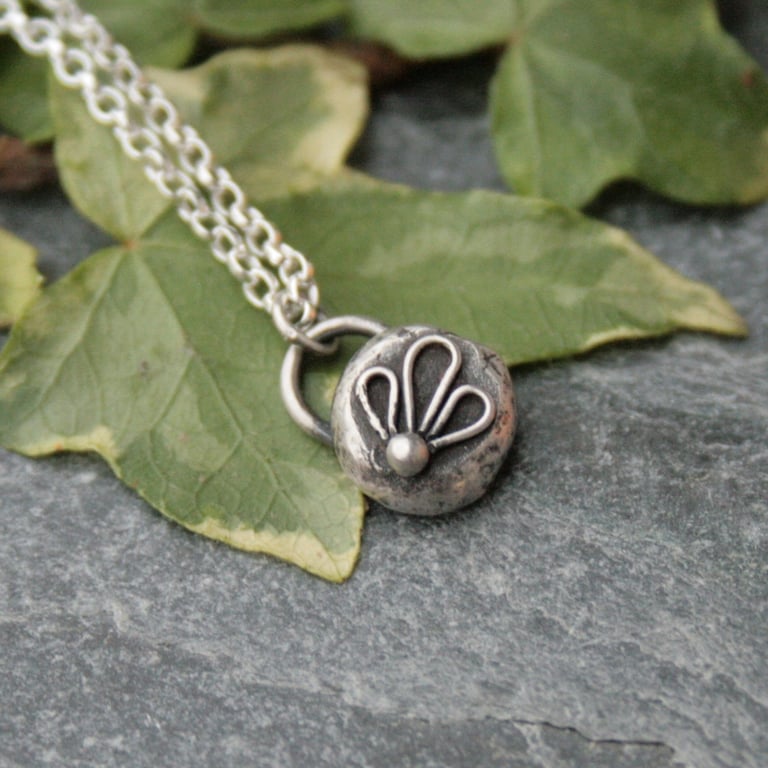 Dainty sterling silver flower necklace, silver pebble necklace, recycled silver 