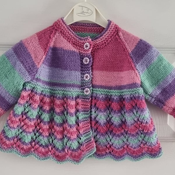 Hand knitted baby girl cardigan 6 to 12 months 