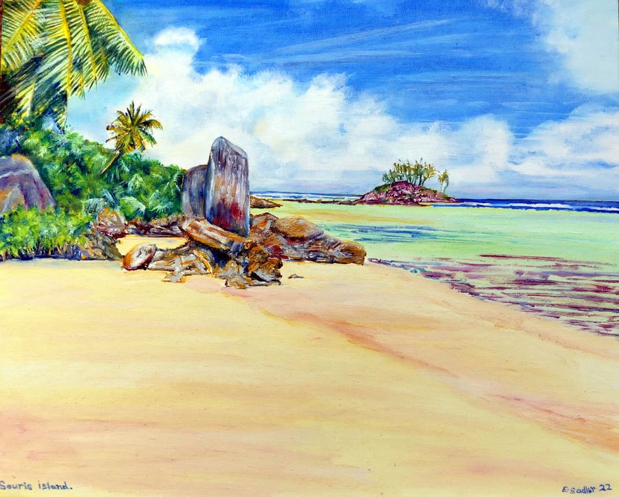 Tropical Island Framed Oil Painting 